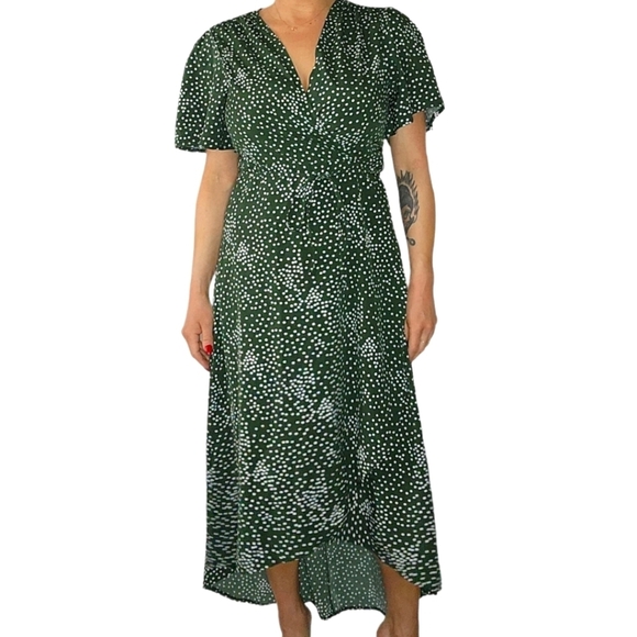 Misguided Wrap Short Sleeve Green Polka-dot Maxi Dress Size 12 - Picture 2 of 5